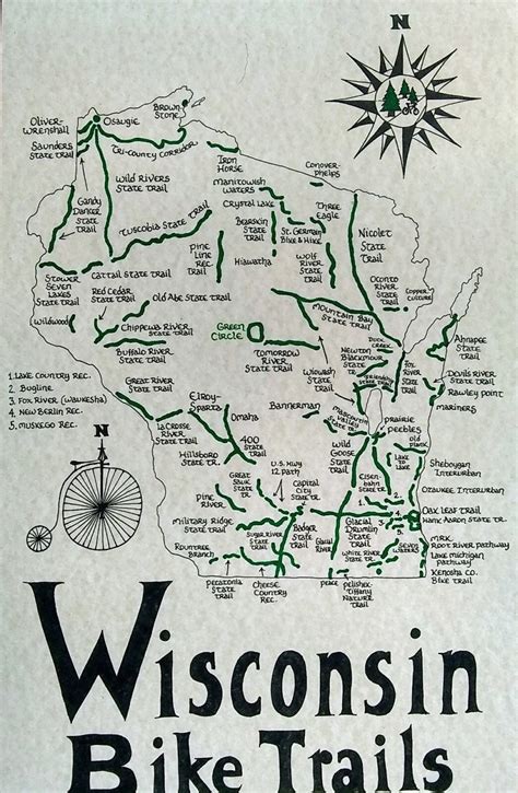 Wisconsin Bike Trails Map Etsy
