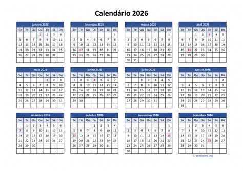 Calendário 2026