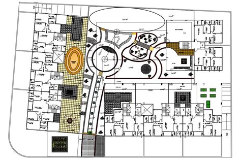 Autocad Drawing Of Apartment Design With Landscape And