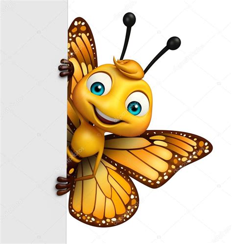 Cute Butterfly Cartoon Character With Board — Stock Photo