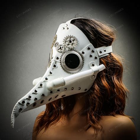 Steampunk Long Nose Plague Doctor Mask Masquerade Halloween Costume White