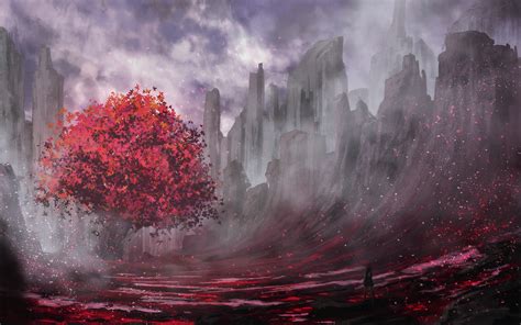 Trees Red Fantasy Art Landscape Wallpapers Hd Desktop