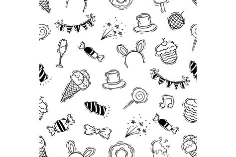 Cute Birthday Icons In Seamless Pattern Graphic By Padmasanjaya · Creative Fabrica