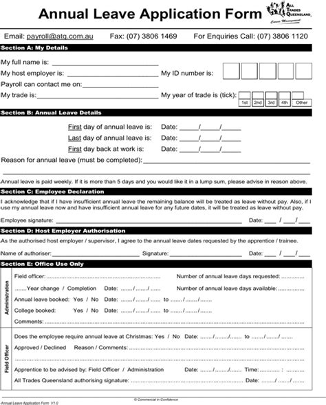 A person who filling the leave application form maybe required to learn the basic rules as well as setting up the clear explanations for leave. Download Annual Leave Application Form for Free - FormTemplate