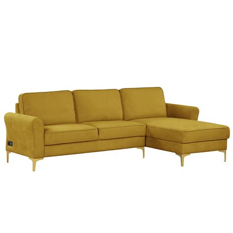 Ember Interiors Lancer Sectional Loveseat And Chaise Yellow Fabric