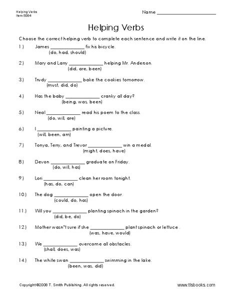 Helping Verbs Worksheet For 5th 6th Grade Lesson Planet