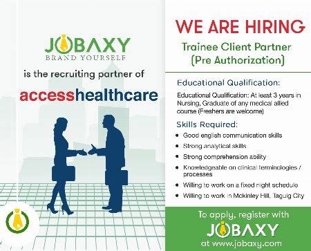 Match with families, take jobs as you need them, and start earning! Hiring Nurse For The Post Of Trainee Client Partner(pre ...