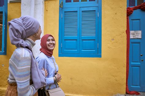 Beautiful Young Asian Muslim Women In Hijab Outdoor Stock Photo