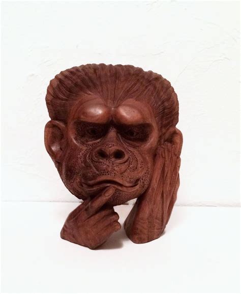 Vintage Wooden Sculpture Wood Carving Vintage Monkey Head Etsy