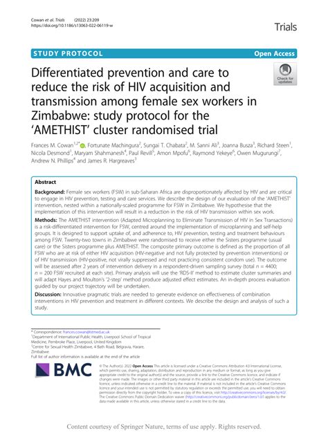 Pdf Differentiated Prevention And Care To Reduce The Risk Of Hiv Acquisition And Transmission