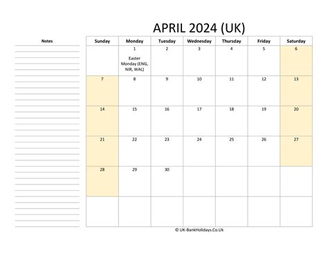 Download April 2024 Editable Uk Calendar Template