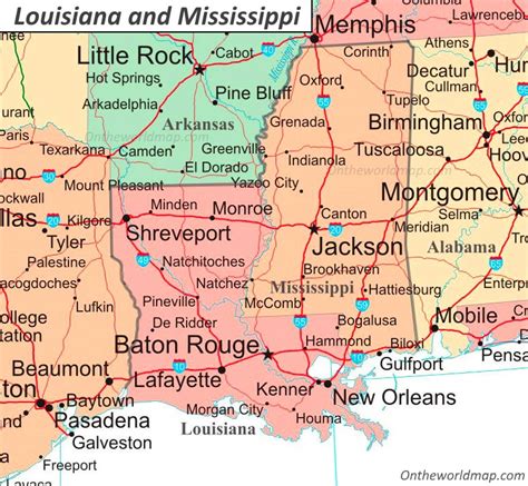 Map Of Louisiana And Mississippi With Cities Cultural Map