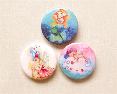Cute Girl Button Set Kawaii Anime Girl Pin Badge Illustrated Buttons Mermaid Button Cupid