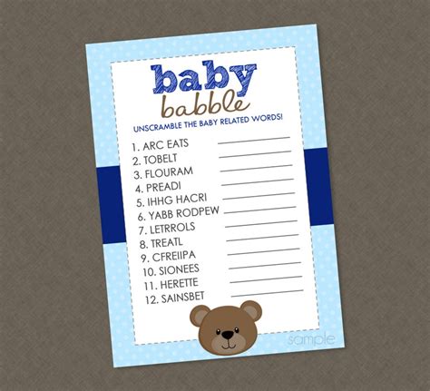 Teddy Bear Baby Word Unscramble Shower Game Instant Download Etsy