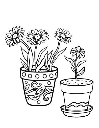 Printable flower pot coloring page. Free PDF download at http