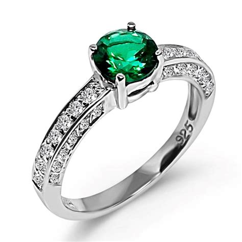 Silver Emerald Engagement Ring Silver Emerald Ring