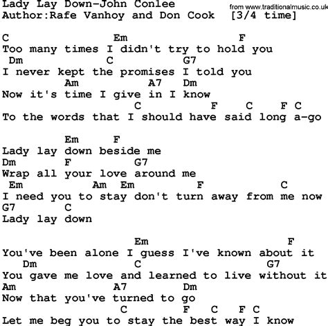 Country Music Lady Lay Down John Conlee Lyrics And Chords
