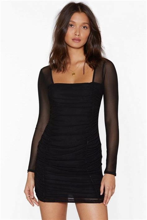 Sheer Sleeve Ruched Mesh Mini Dress Ruched Bodycon Dress Shop