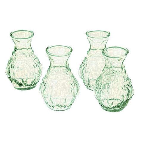 Luna Bazaar Vintage Mercury Glass Vase 4 Inch Bernadette Mini Ribbed Design Silver Set Of 4