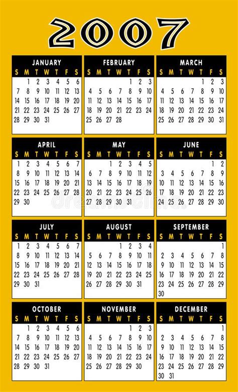 Calendar 2007 A Calendar For 2007 On A Gold Background With The Months