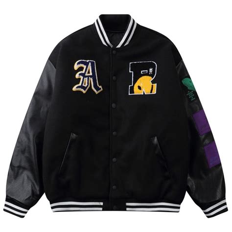 Hip Hop Baseball Coats Varsity Jacket Streetwear Black M