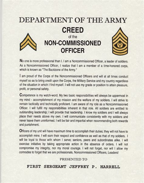 Noncommissioned Officers Creed Army