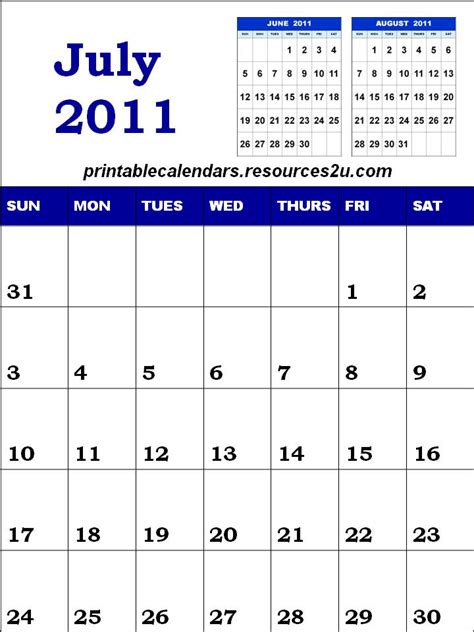 July 2011 Calendar Sreyux
