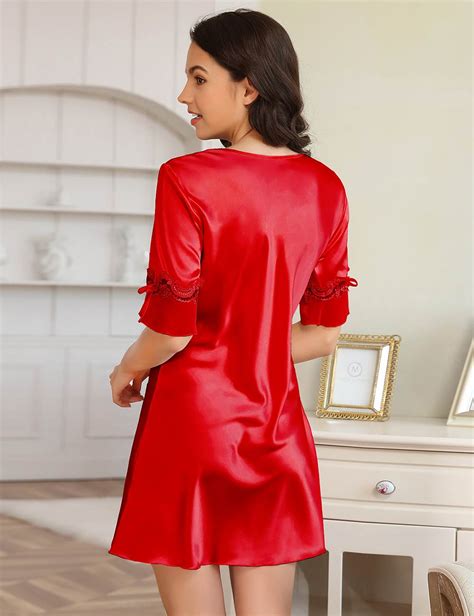 Buy Sultry Red Satin Nightgown With Beautiful Embroidered Detail Online In Australia Fancy