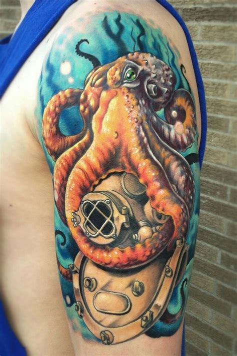 Octopus Diver Helmet Tattoo Tattoos Pinterest Octopuses