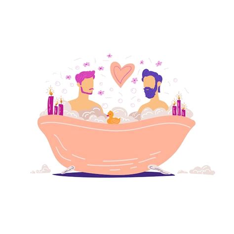 Premium Vector Two Man In A Bathtub Gay Man Couple Taking A Bath Vector Illustration