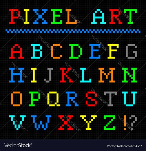 Pixel Art Color Font Set Of Letters Royalty Free Vector