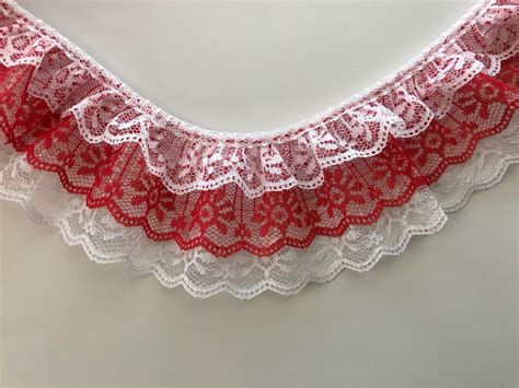 White And Red Triple Ruffled Lace Trim 3 Tier Lace Trim For Etsy