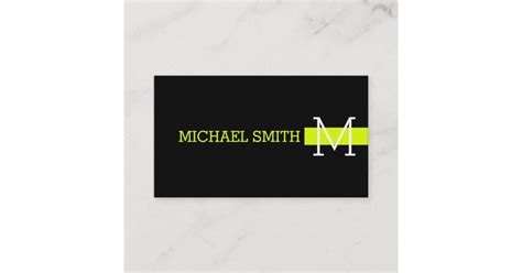 Monogram Plain Black Modern Chartreuse Business Card Zazzle