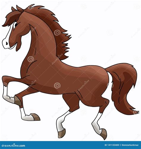 Beautiful Cartoon Brown Horse Galloping Freely Vector Stock Vector