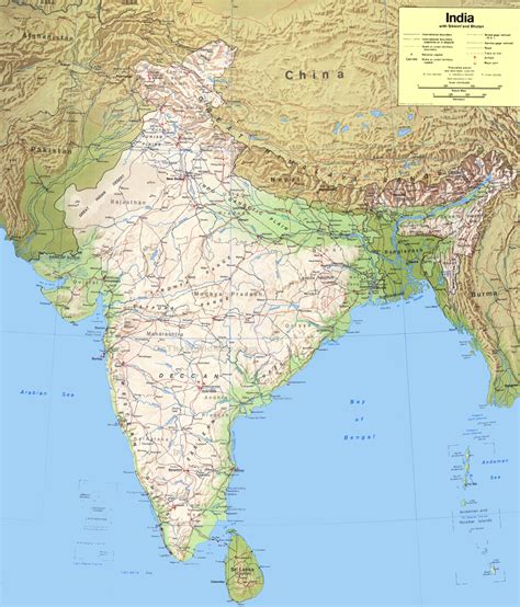 Large Physical Map Of India With Roads Cities And Airports India Images