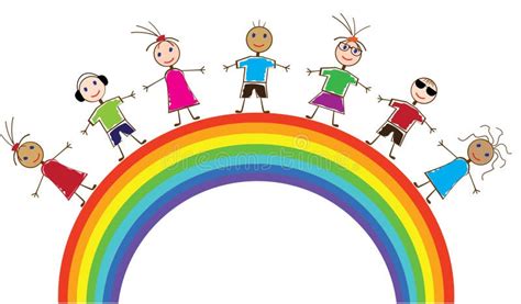 Kinder Und Regenbogen Vektor Abbildung Illustration Von Hintergrund