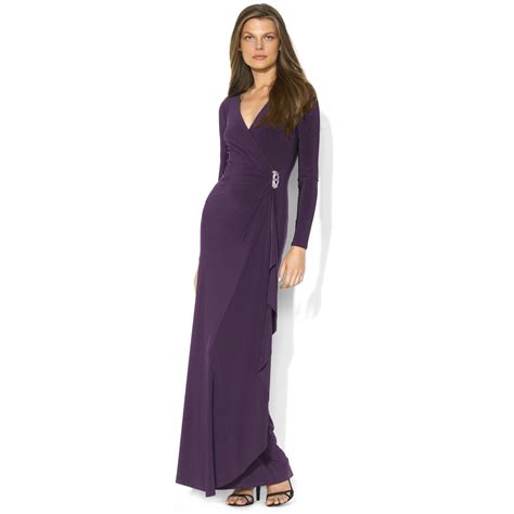 Lyst Lauren By Ralph Lauren Long Sleeve Embellished Gown In Purple