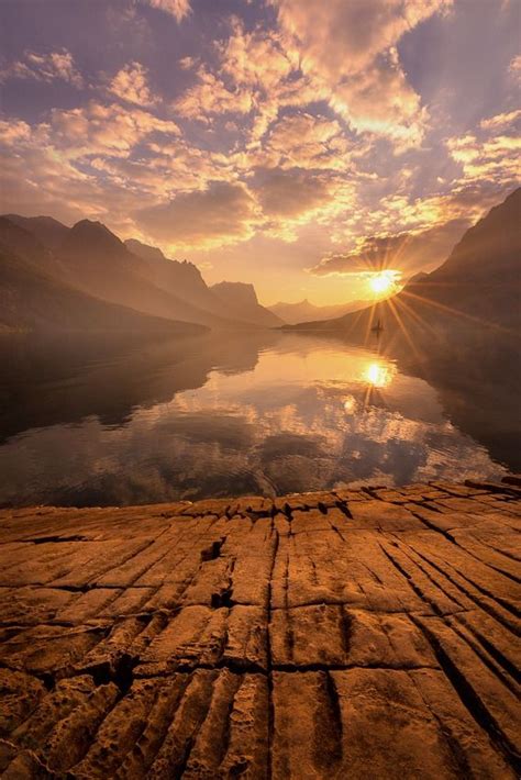 Sunset St Mary Lake In Glacier National Park Montana By Exploring
