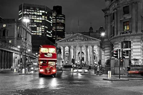 London Red Double Decker Bus Black And White City Scene Wall Art