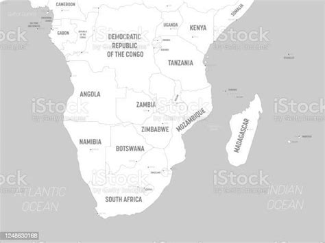 Southern Africa Map White Lands And Grey Water High Detailed Political