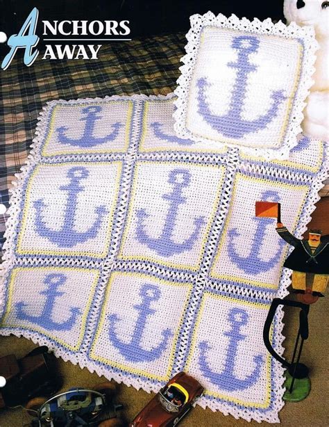 Anchors Away Annies Attic Crochet Afghan Pattern Instruction Leaflet