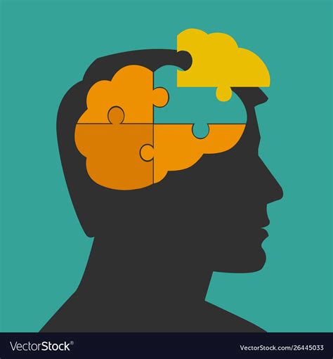 Silhouette With A Brain Puzzle Thinking Concept Vector Image