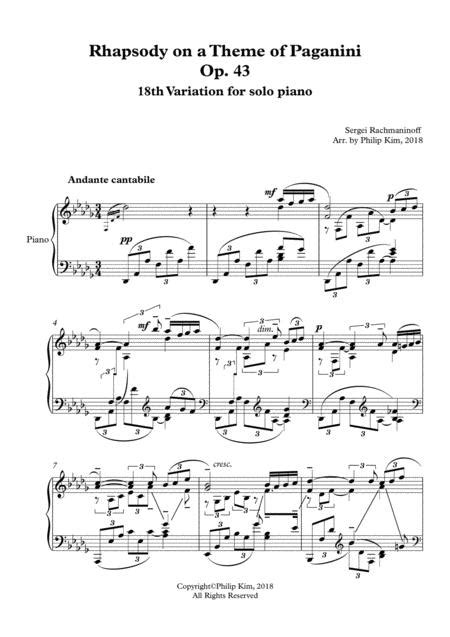 Preview Rhapsody On A Theme Of Paganini Op 43 18th Variation For Solo