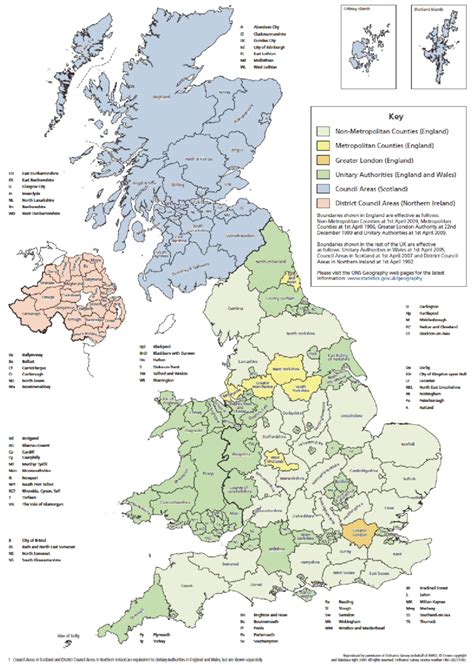 Figure A1 Map Of Counties And Unitary Authorities In The Uk As Of 2009