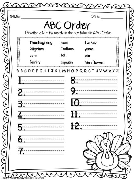Confortable brain teaser worksheets for second graders in free. Thanksgiving ABC Order Freebie | Teaching thanksgiving