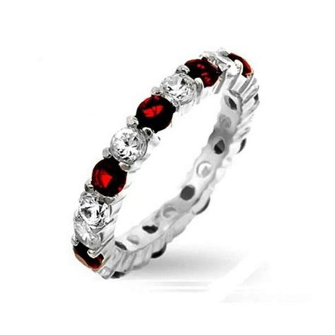 Sterling Silver Ruby Color And Clear Cz Eternity Eternity Ring Bling