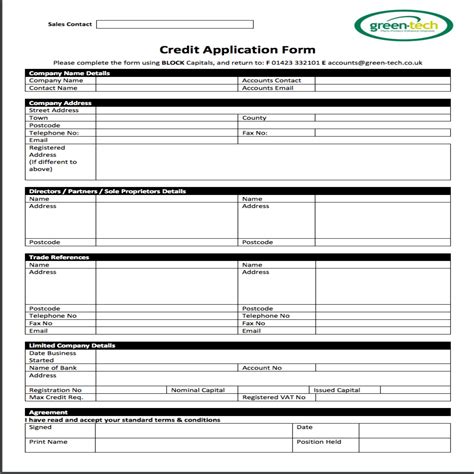 Credit Application Form Template Word