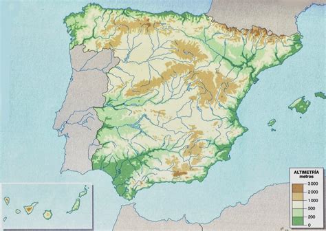 A Map Of Spain Showing The Land Cover In Green And Brown With Shaded Areas