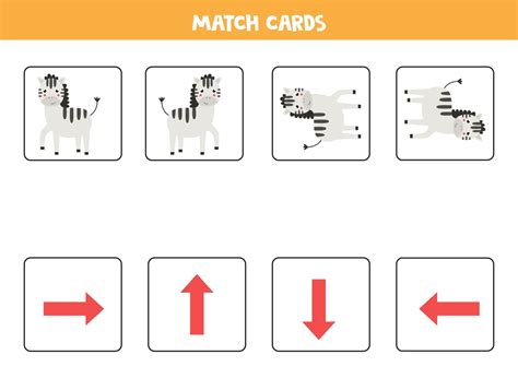 Match Orientation Cards And Zebras Cards Game For Kids 2251381 Vector