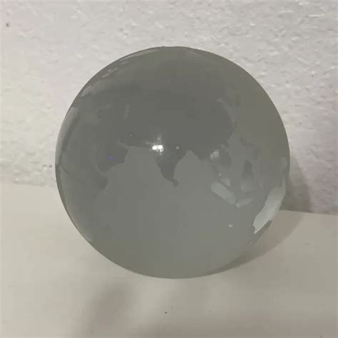 Vintage World Globe Earth Paperweight Etched Frosted Crystal Glass